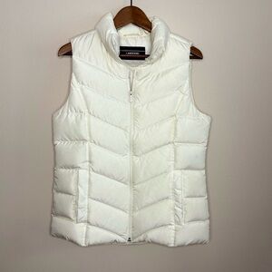 Lands End White Quilted Puffer Vest Womens Medium Tall Lightweight Zip